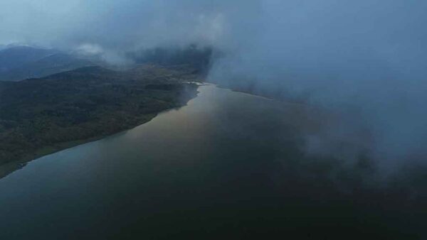 შაორის ტბა, საღამო, საერთო ხედი დრონიდან